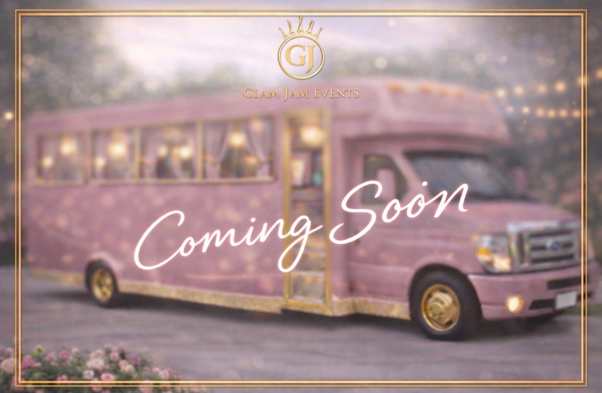 The Glam Jam luxury spa bus — a pink and gold mobile spa experience